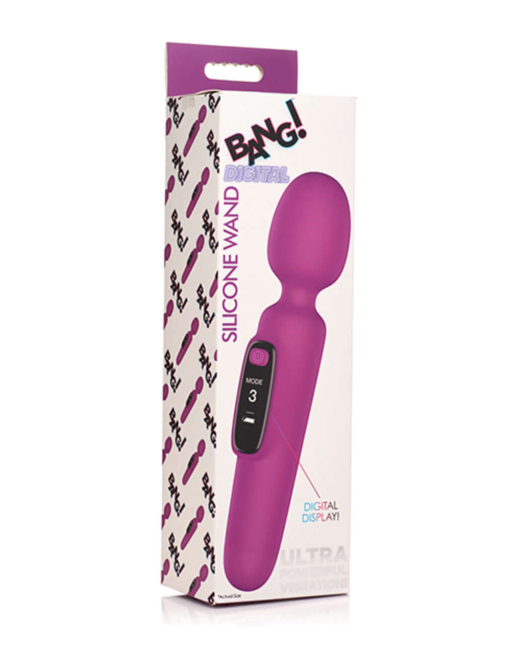Bang Digital Silicone Wand in Purple - Powerful Waterproof Massager with 3 Speeds & 7 Vibration Patterns in Box
