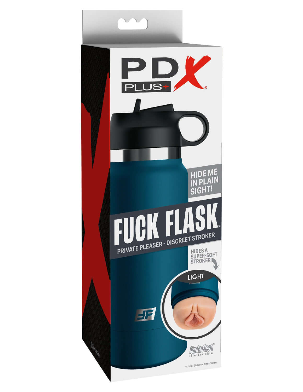 PDX Plus Fuck Flask Private Pleaser discreet stroker bottle in blue color, designed for privacy and blending into any setting
