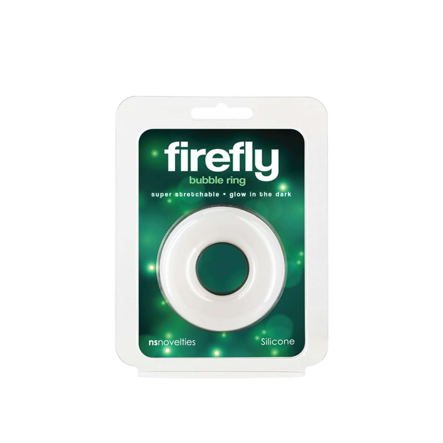 Firefly large white glow-in-the-dark silicone bubble ring in packaging