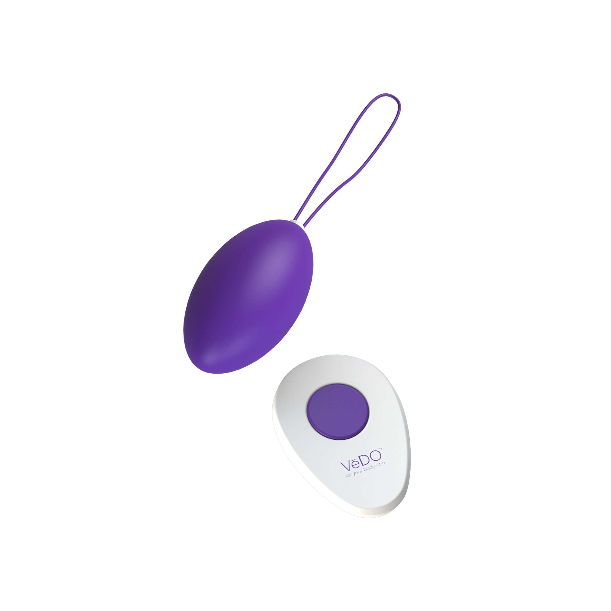 Vedo Peach Vibrating Egg Indigo with remote control, compact design for discreet pleasure and pelvic muscle engagement.