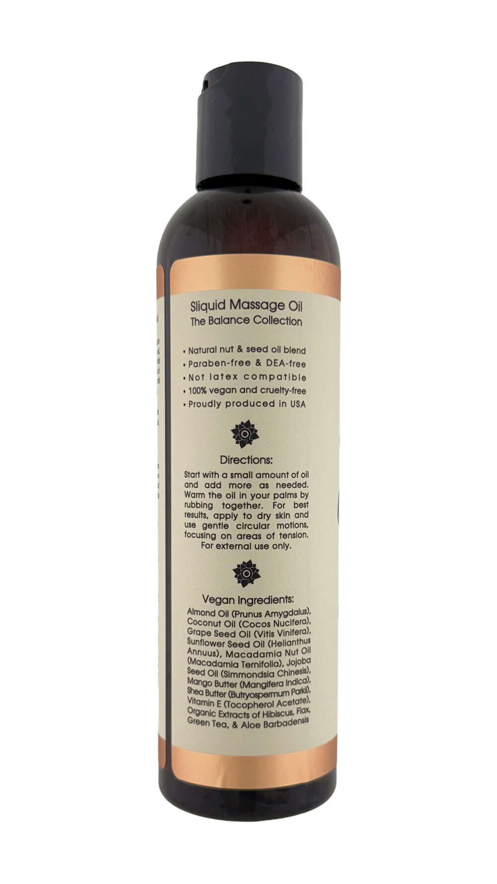 Sliquid Balance Massage Unscented 8.5 Oz bottle with product information and instructions on the label.