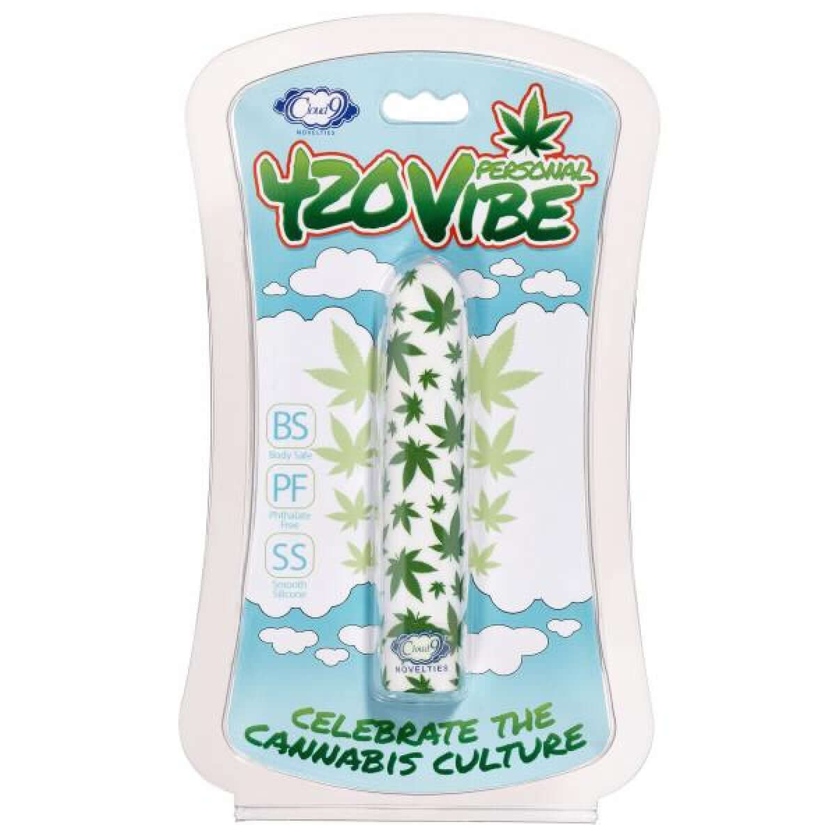 420 Slim Cannabis Leaf Vibe White/Green - Rechargeable bullet vibrator from Cloud 9 Novelties, featuring 10 speeds and ergonomic design.