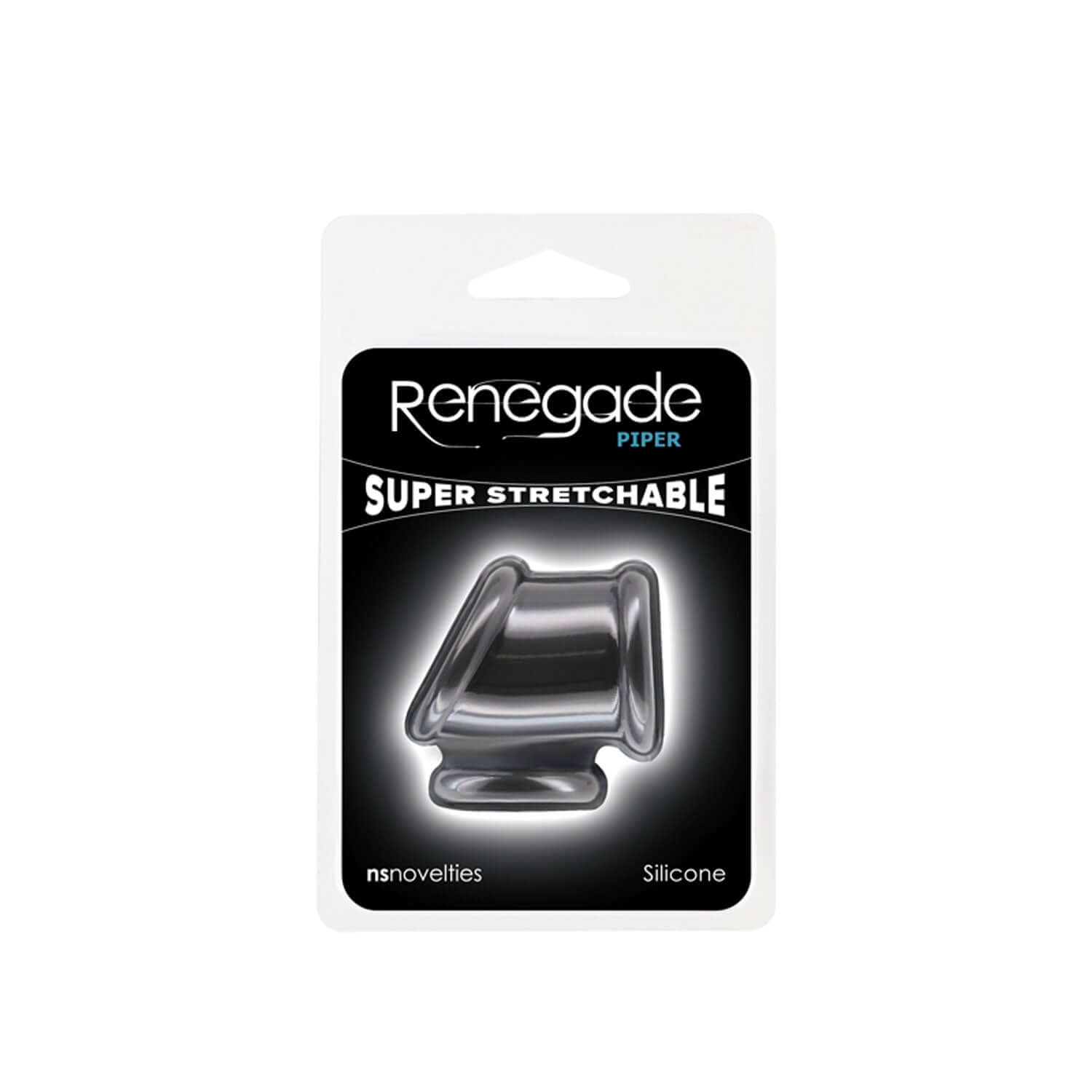 Renegade Piper cock and ball ring in black silicone packaging.