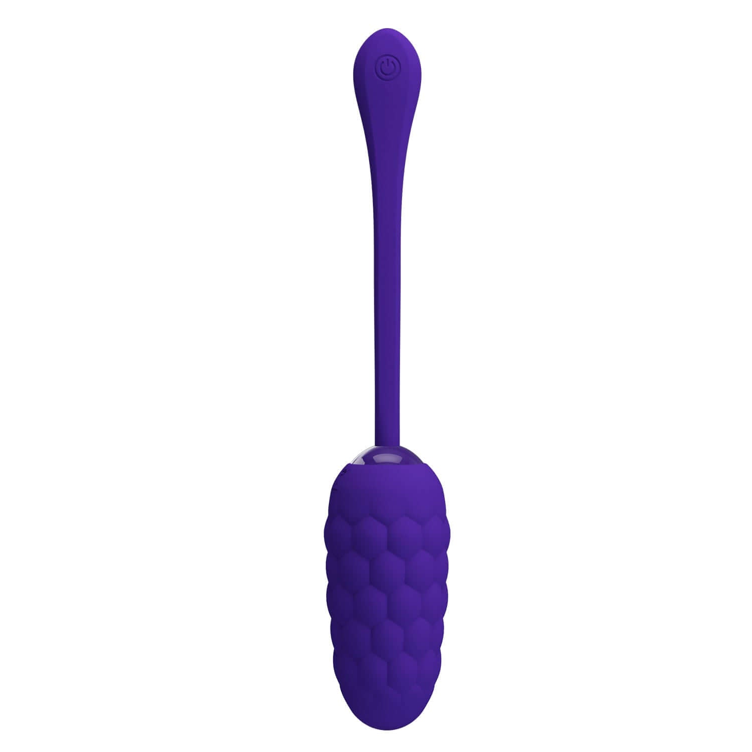 Purple Marina rechargeable vibrating egg with a quilted silicone design, featuring 12 vibration settings for ultimate pleasure.