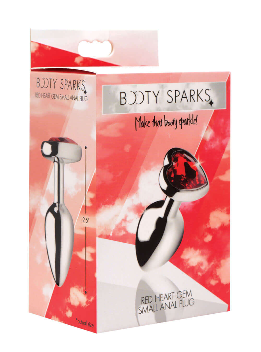 Packaging of Red Heart Gem Anal Plug Small featuring elegant design and sparkling gem.