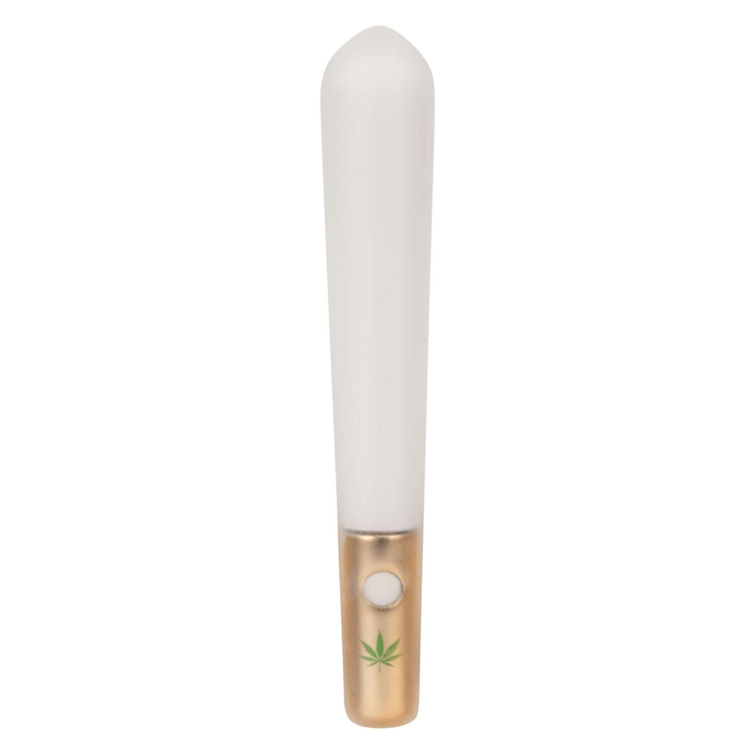 Naughty Bits Smoke Show Mini Joint Vibe in white, featuring sleek design and gold accents for discreet pleasure and exploration.