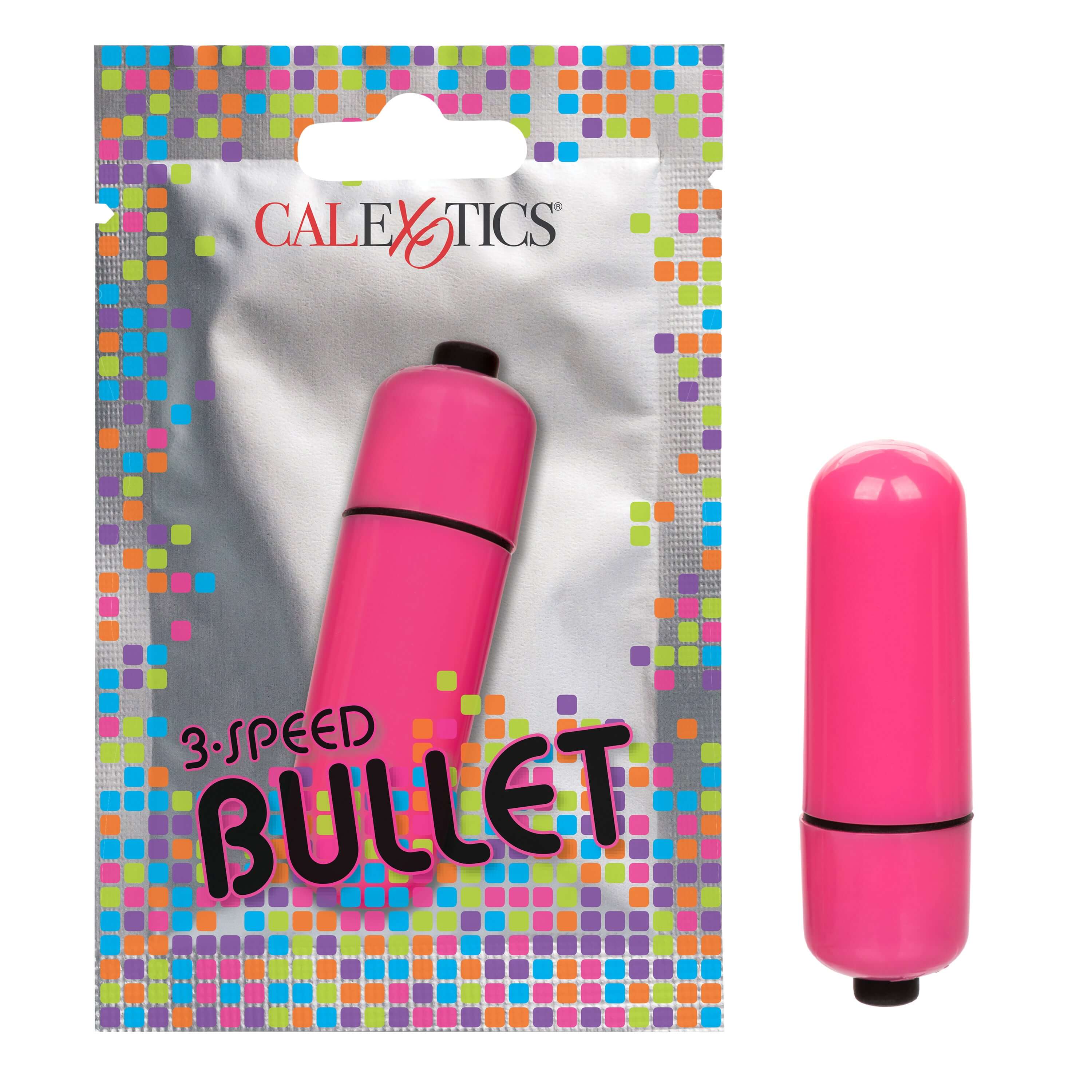 Foil Pack 3 Speed Bullet Vibrator Pink in packaging and product image, travel-friendly and compact design.
