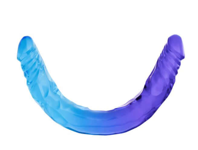 B Yours Sugar Stud Large Double Dong 13.75 inches in blue and purple for versatile pleasure and exploration.