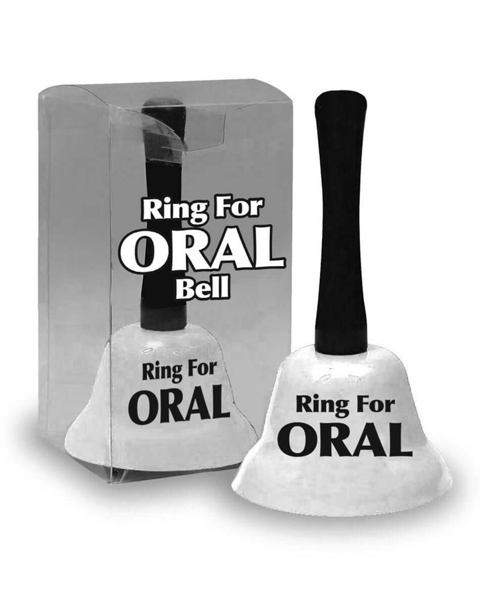 White Ring for Oral bell with black handle in packaging by Little Genie
