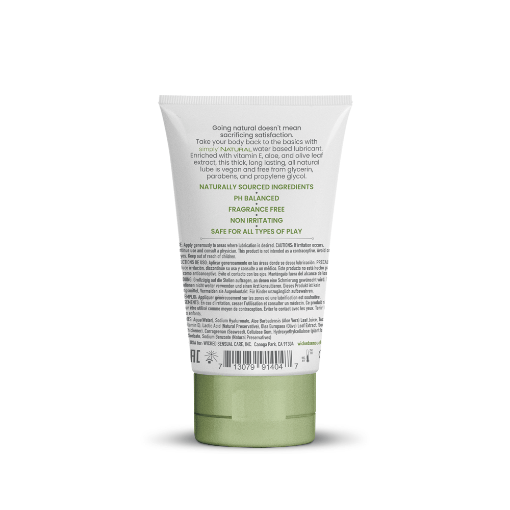 Wicked Simply Natural Lubricant 4 Oz tube featuring naturally sourced ingredients and pH balanced formula.