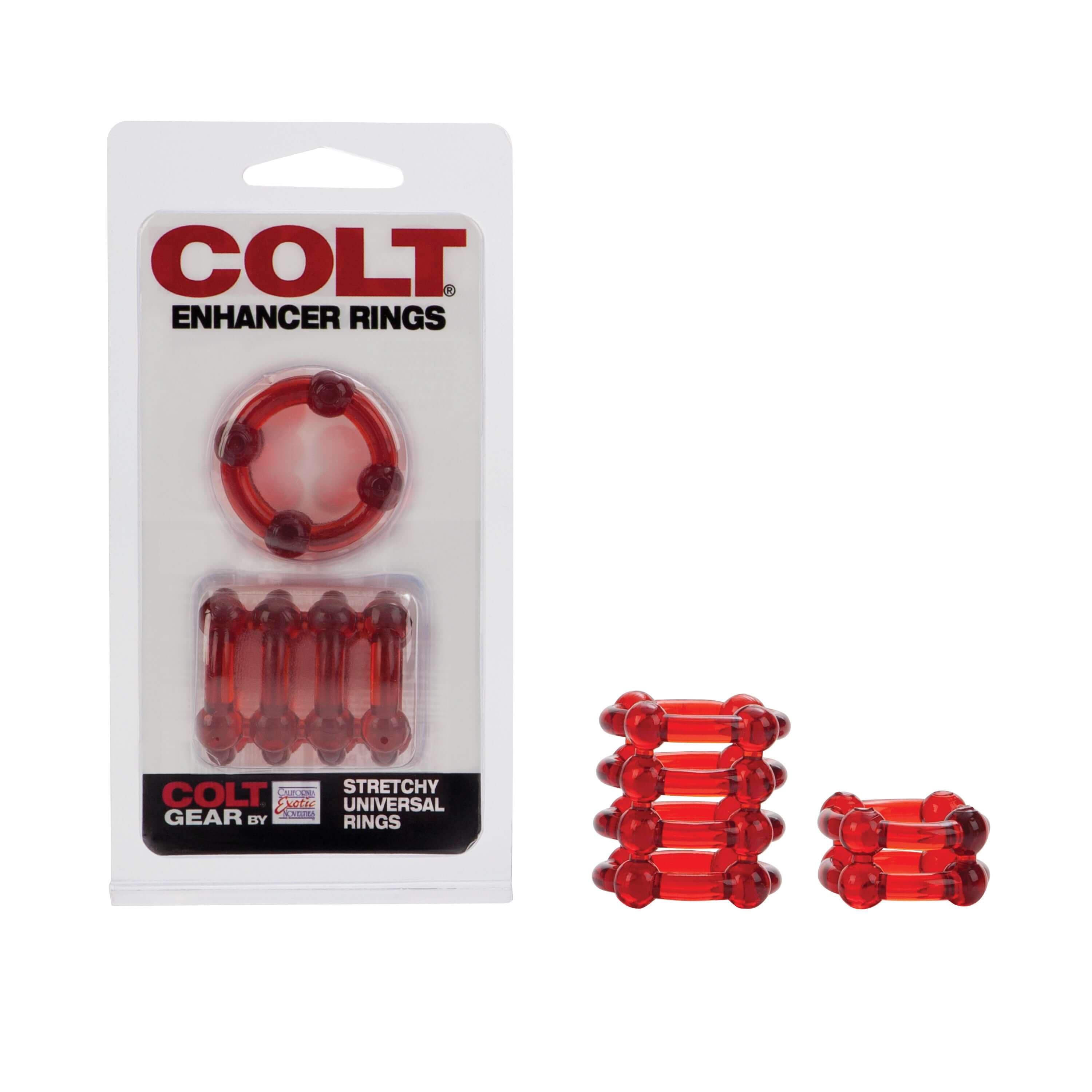 Colt Gear Enhancer Rings Red in packaging, featuring stretchy universal rings for improved stamina and comfort.