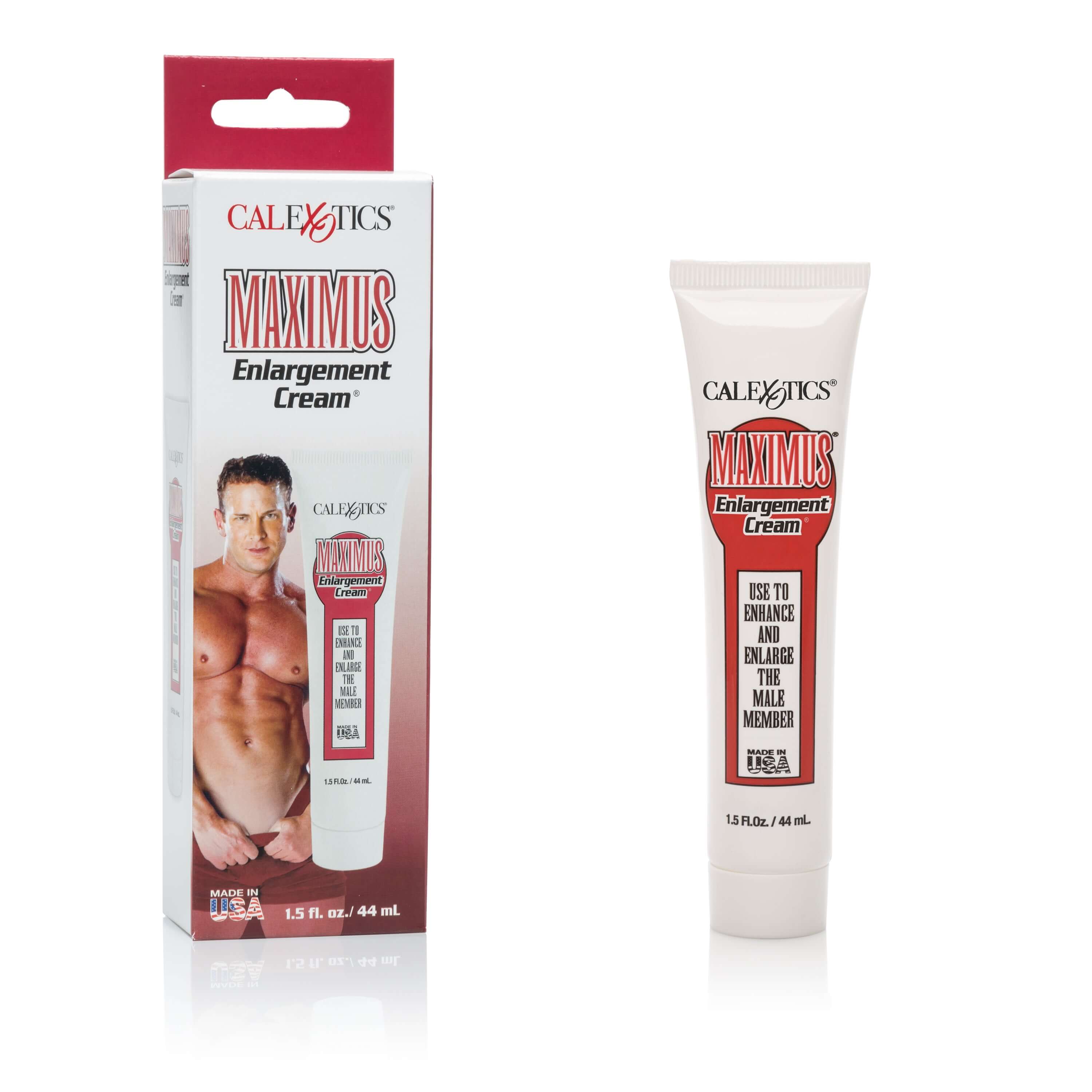 Maximus Enlargement Cream 1.5 Oz tube and box packaging, premium intimate enhancement cream for confidence.