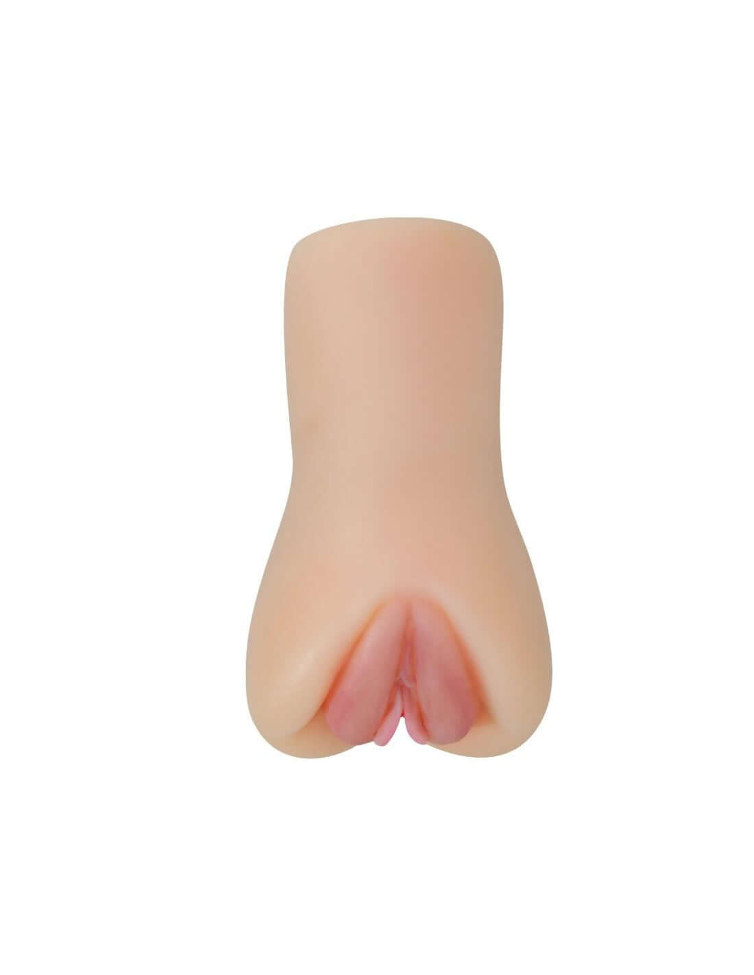Realistic light-colored vagina shaped masturbator with hand-painted pussy lips and thick-ribbed love tunnel.