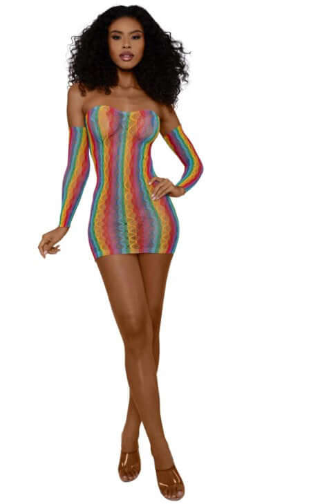 Dreamgirl Rainbow Mini With Arm Warmers OS Rainbow showcasing vibrant colors and stylish design for vibrant fashion.