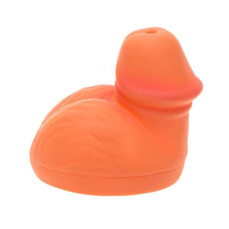 Pecker Beer Can Topper in the shape of a playful orange rubber duck, ideal for enhancing drinks at parties.