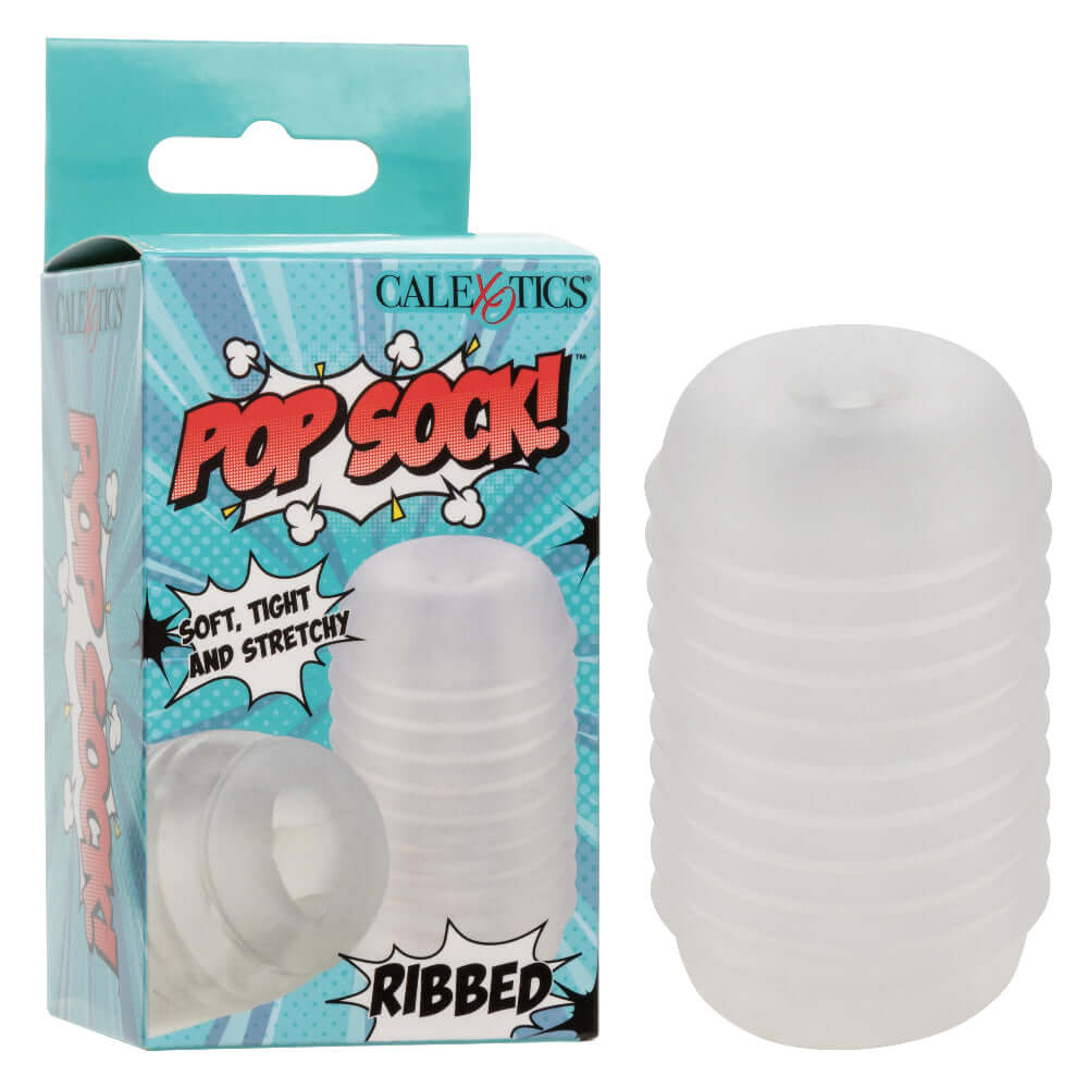 Pop Sock Ribbed Masturbation Sleeve - Clear, soft and stretchy male stroker for enhanced pleasure, reversible design and ribbed for extra stimulation
