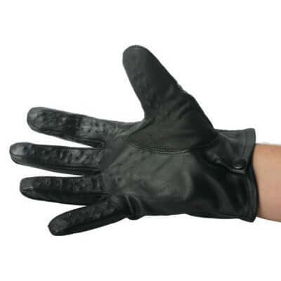 Strict Leather Vampire Gloves Large shown in black lambskin leather for tactile stimulation in sensory play.