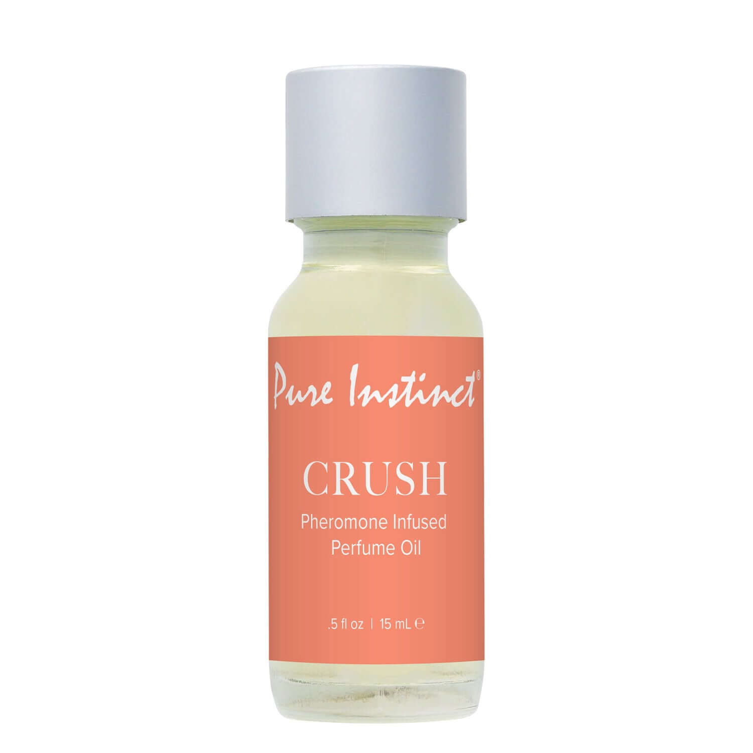 Pure Instinct Pheromone Perfume Oil Crush 15 ml bottle with orange label and silver cap