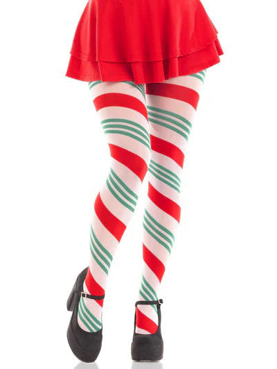 Lane Holiday Ribbon Striped Tights - Green/red - Os-0