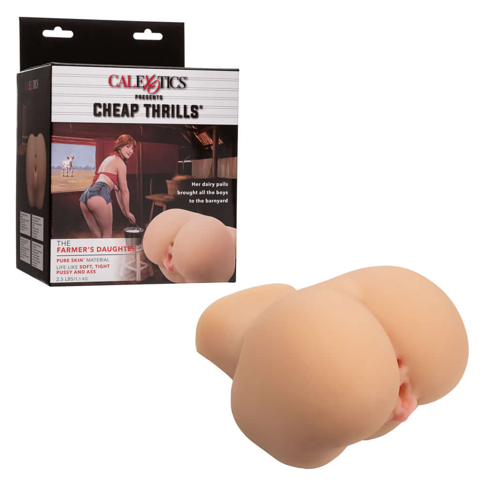 Cheap Thrills - the Farmer’s Daughter Masturbator product packaging and realistic dual entry design displayed.