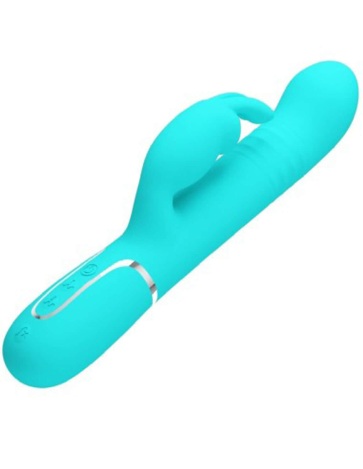 Coale Rabbit Vibrator Pearls - Turquoise with dual motors for intimate massage, 7 vibration intensities, and three-speed settings.
