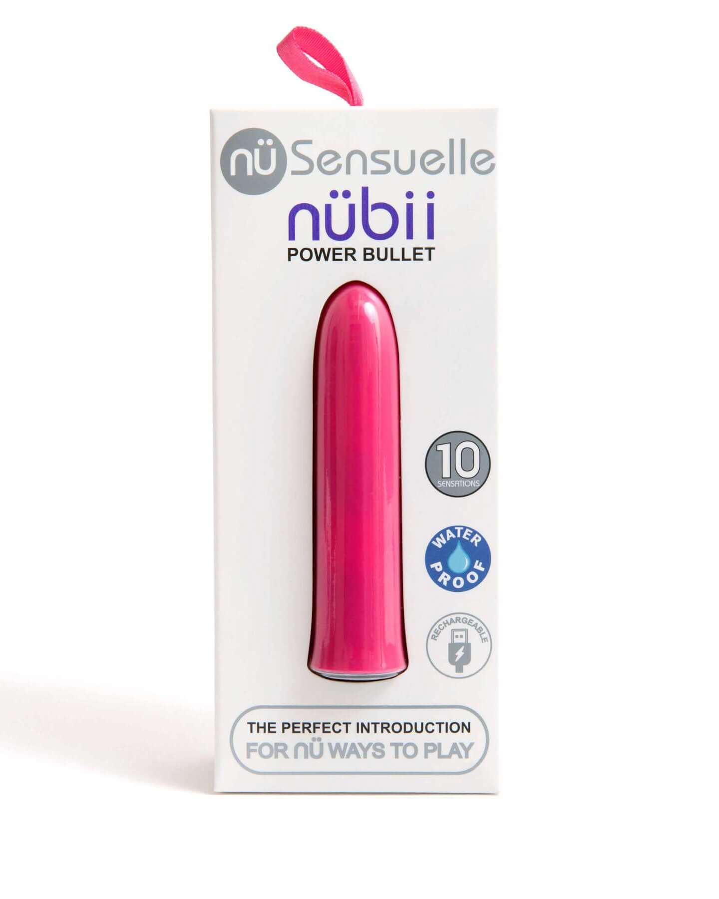 Pink Nu Sensuelle Nubii Suvi Bullet in packaging, ideal for beginners with customizable speeds and vibration patterns.