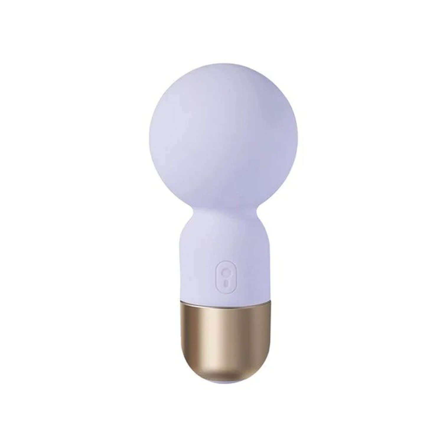 Lavender Pokewan Mini Wand Massager with gold base, portable and discreet, featuring 9 vibration patterns and body-safe silicone.