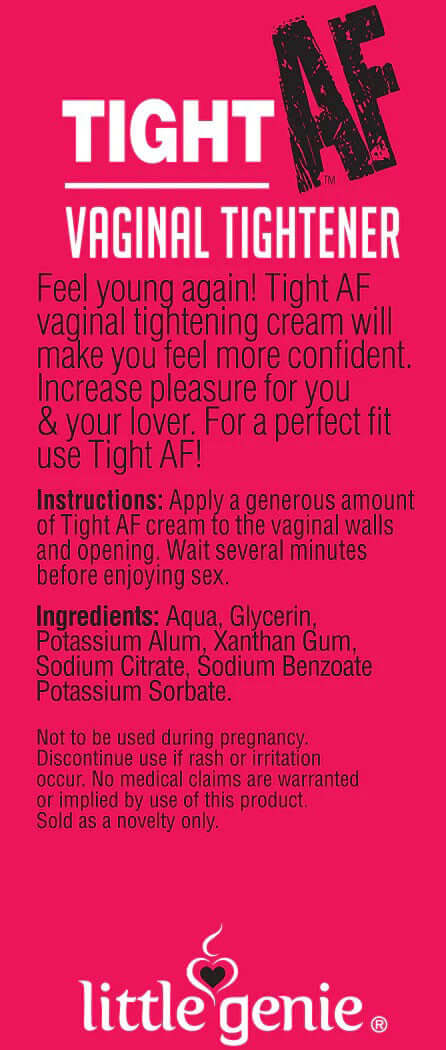 Tight AF Tightener Cream 10 ml Display of 65 product information and usage instructions on packaging.