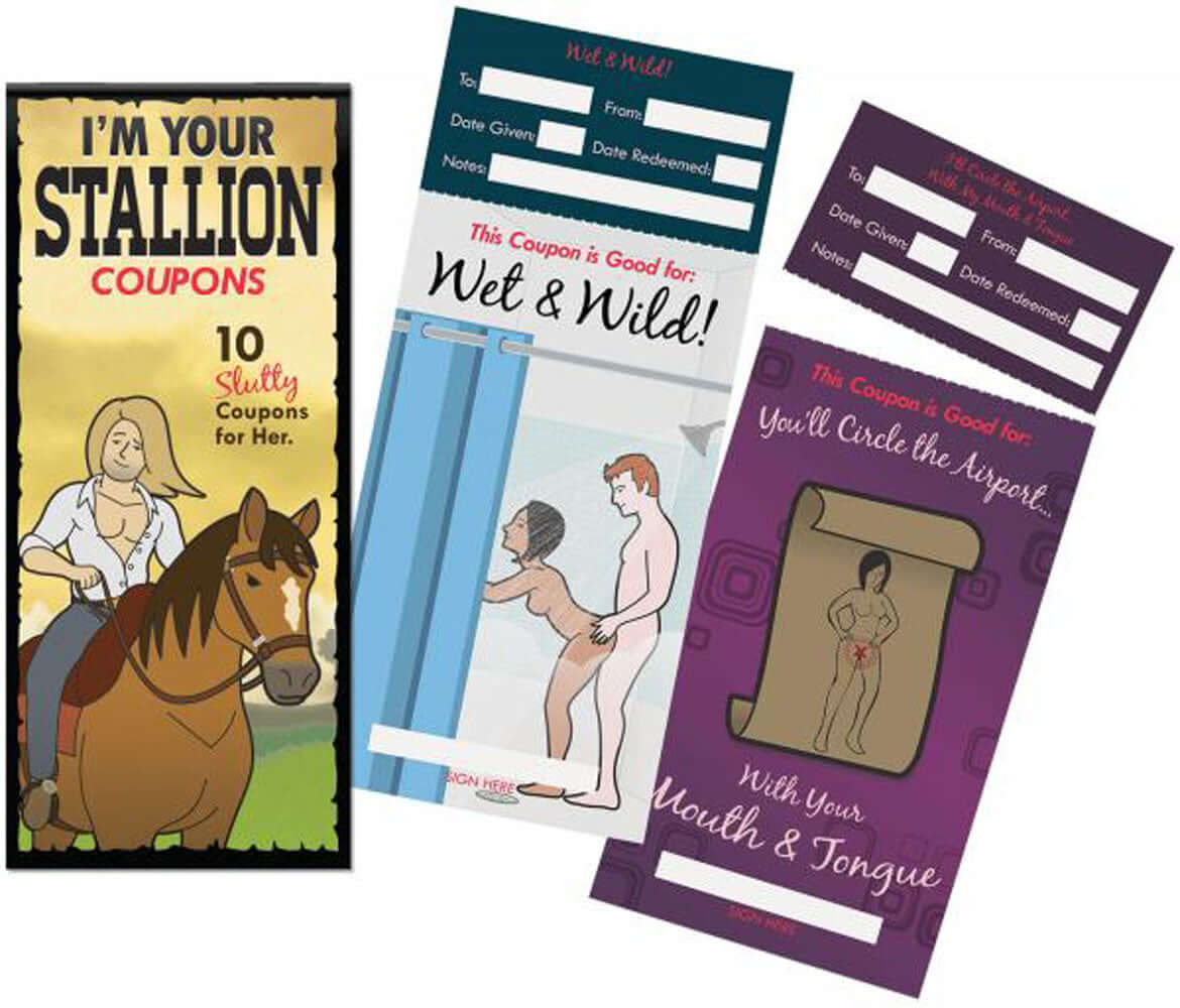 I am Your Stallion Coupons gift set featuring playful and humorous intimate relationship coupons for couples.