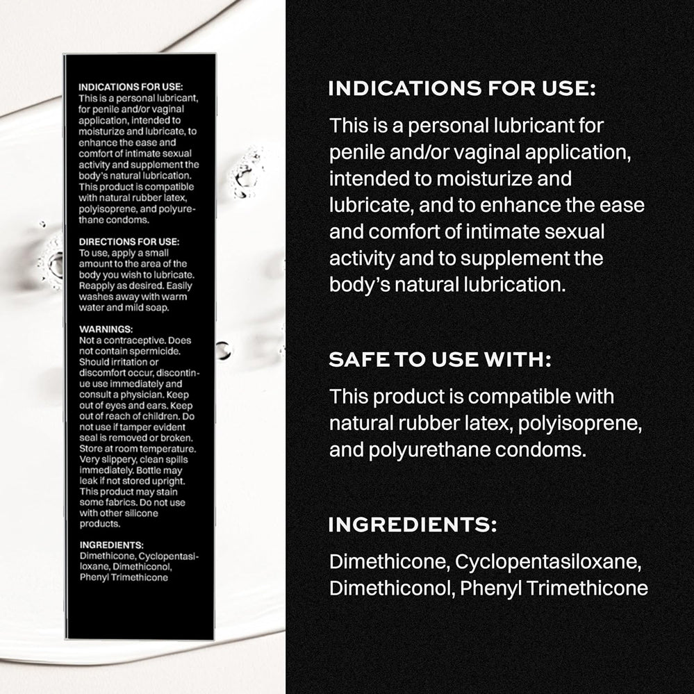 Wet Platinum Luxury Silicone Lubricant 16 Oz usage instructions and ingredients on a sleek background.