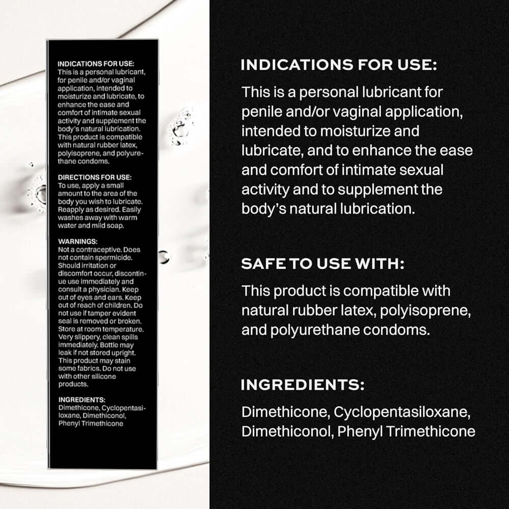 Wet Platinum Luxury Silicone Lubricant 16 Oz usage instructions and ingredients on a sleek background.