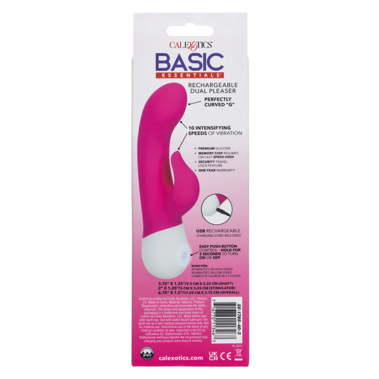 Basic Essentials Rechargeable Dual Pleaser - Pink-0