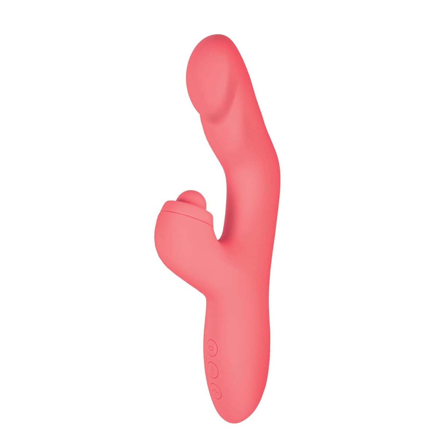 Goddess Heat-Up Tapping Massager - Coral, rabbit-style dual stimulator with 10 vibration and 5 tapping functions, Nasstoys.