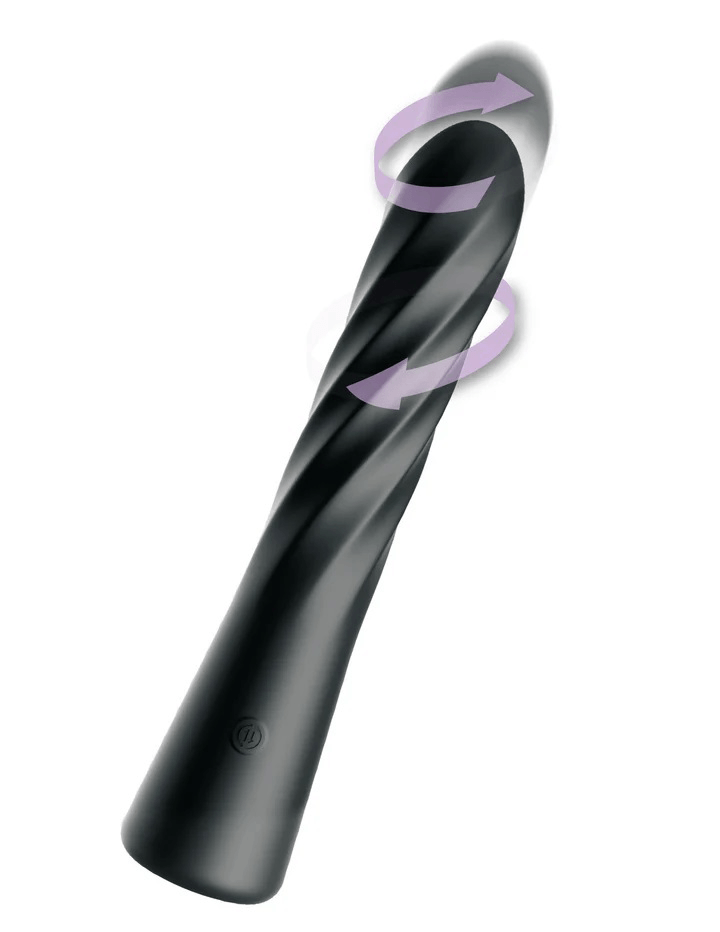 Anal Fantasy Elite Twist Ecstasy Vibrator Black with spiral texture for dynamic stimulation and rotating motion.