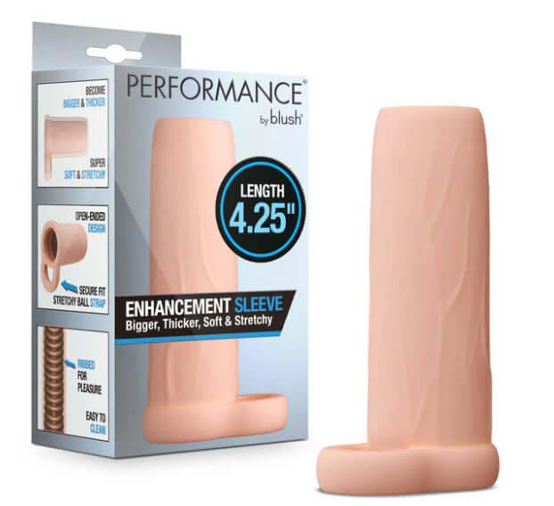 Performance 4.25 Inch Enhancement Penis Sleeve Beige, soft and flexible enhancement sleeve for increased girth.