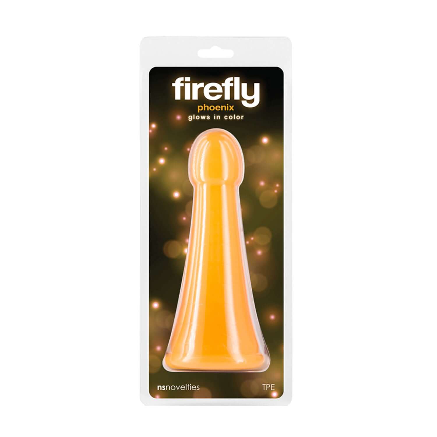 Firefly Phoenix Orange glow in the dark TPE dildo in packaging