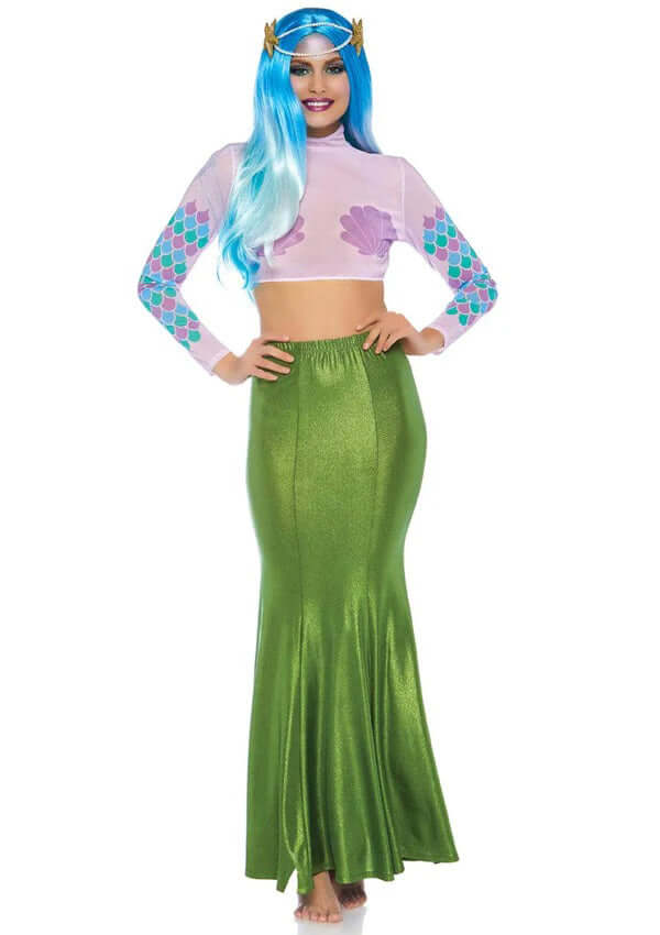 Shimmer Spandex Mermaid Costume Maxi Skirt - Medium/large - Green-0