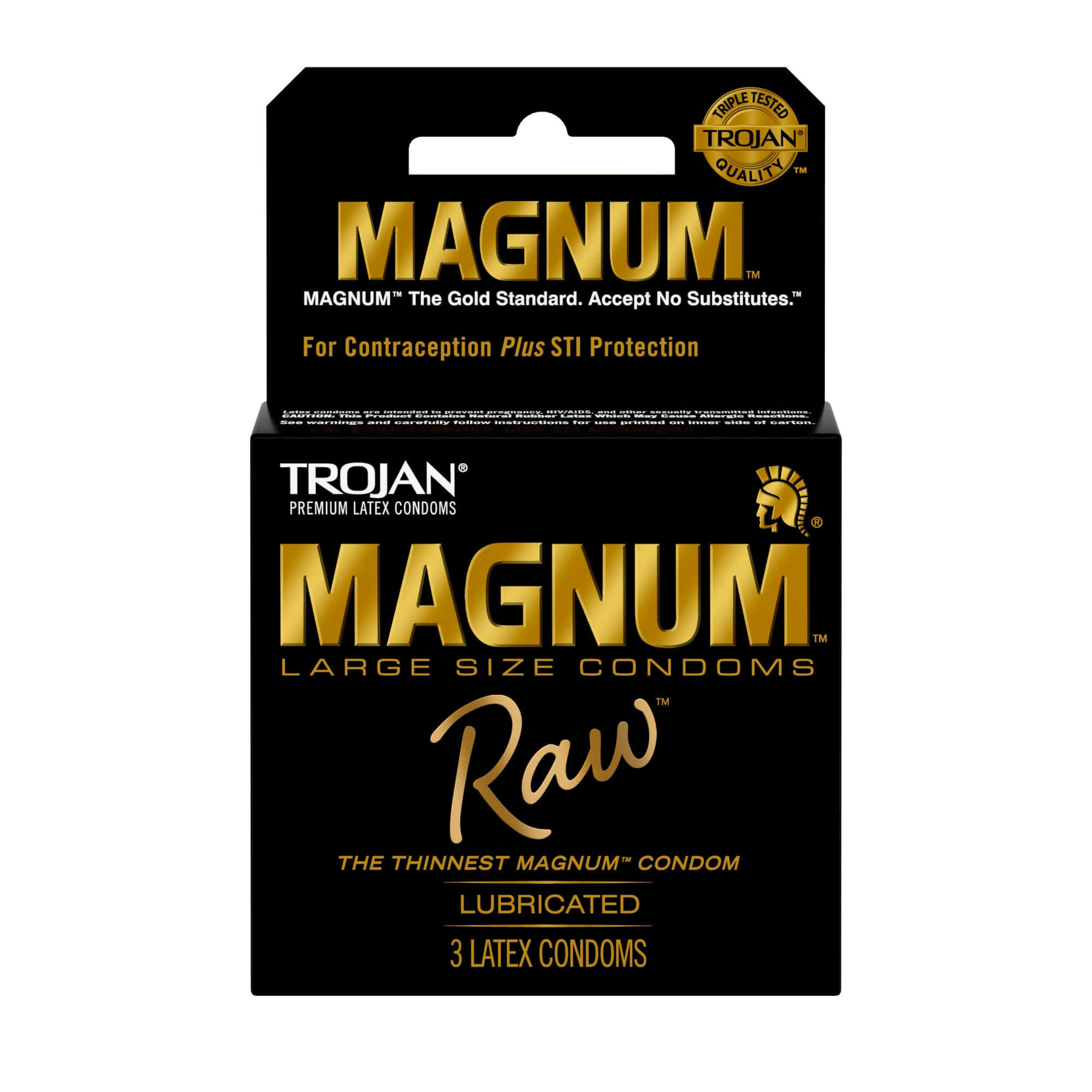 Trojan Magnum Raw 3 Ct Large Size Lubricated Condoms Packaging