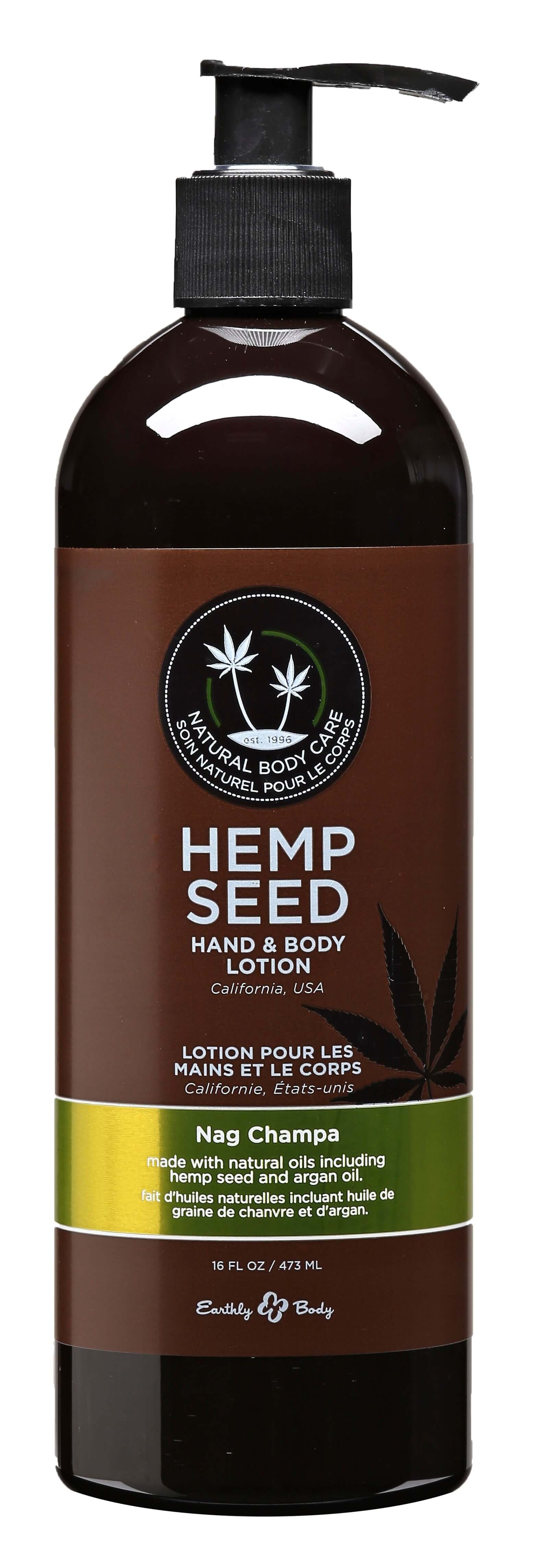 Hand & Body Lotion Nag Champa 16 Oz bottle with pump dispenser for moisturizing skin.