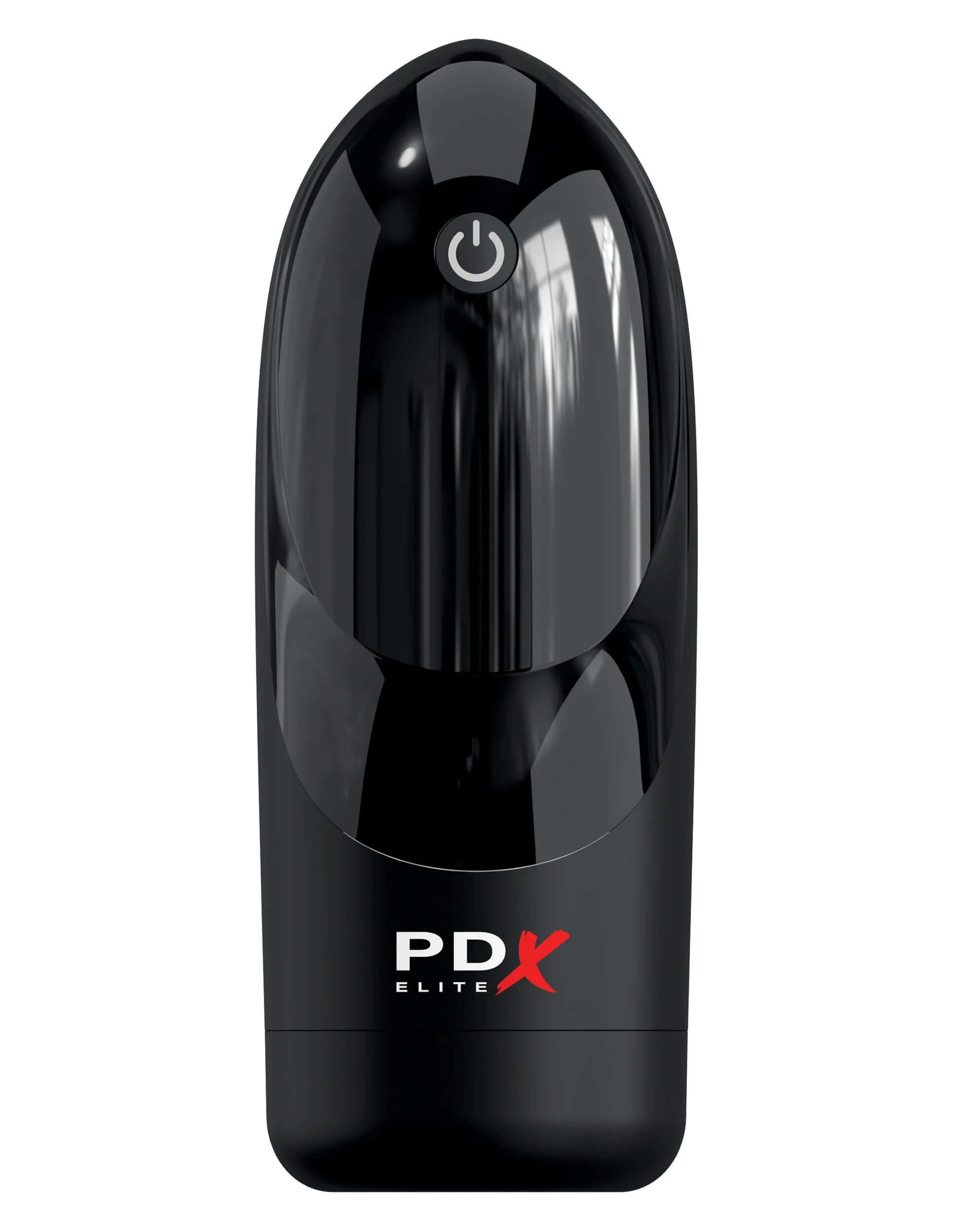 PDX Elite Hydrogasm - Black with powerful vibrating motor, featuring a sleek black design and control button on top.