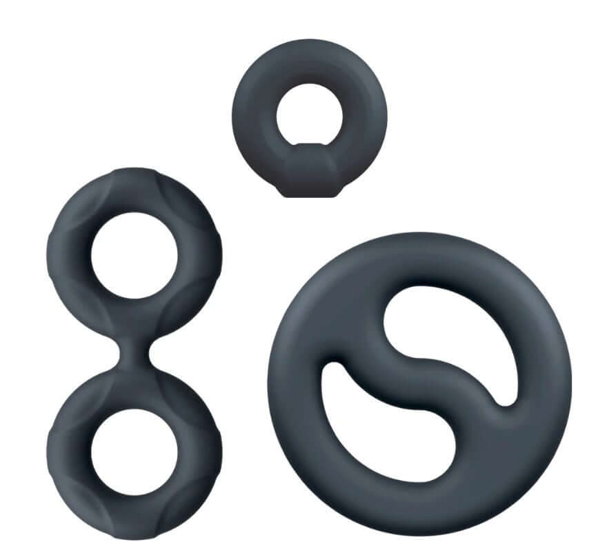 Performance Plus Throttle Silicone Cock Ring Set featuring three versatile silicone rings for customizable comfort and performance.