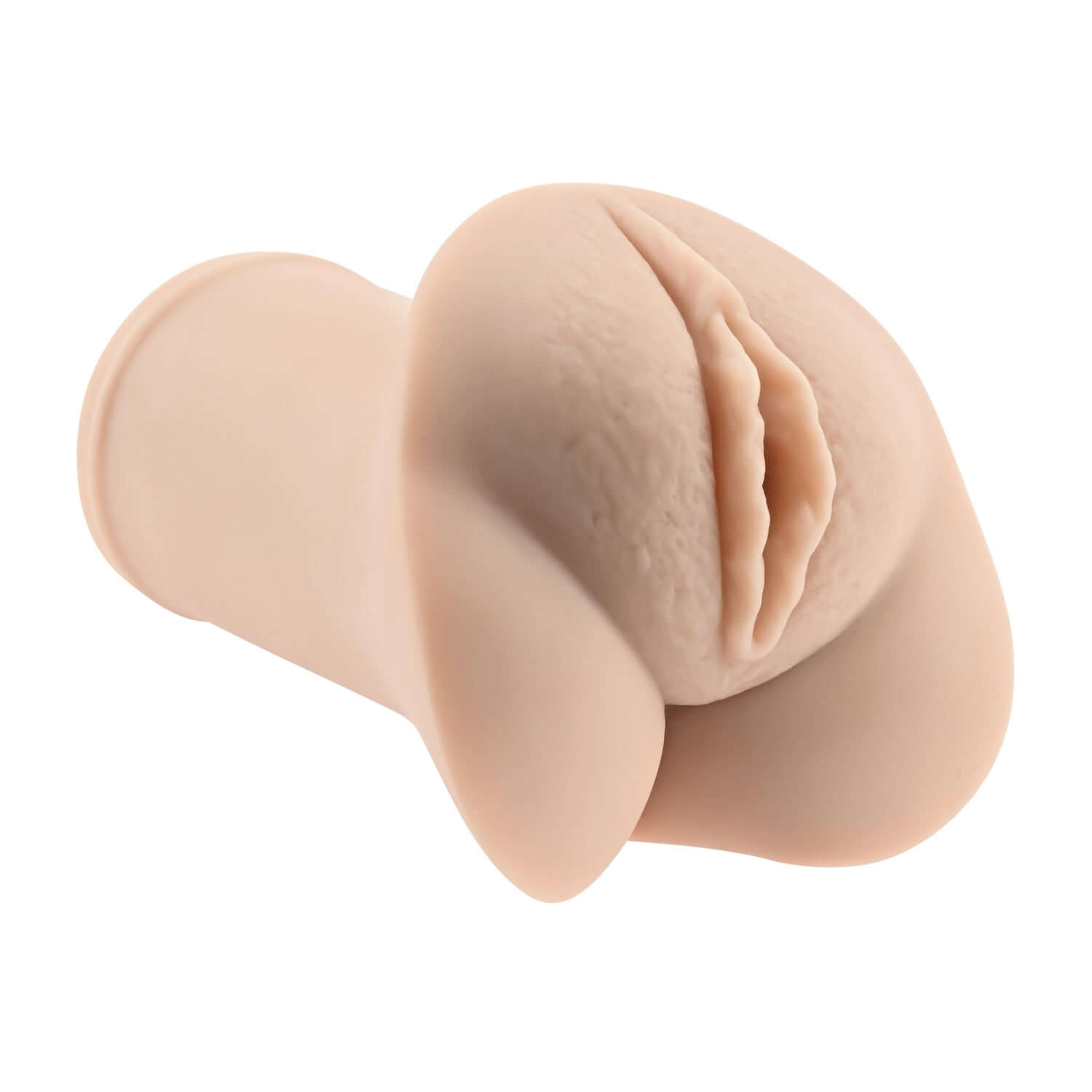 Realistic pocket vagina stroker showing flexible, soft design with lifelike entry, perfect for intimate pleasure.