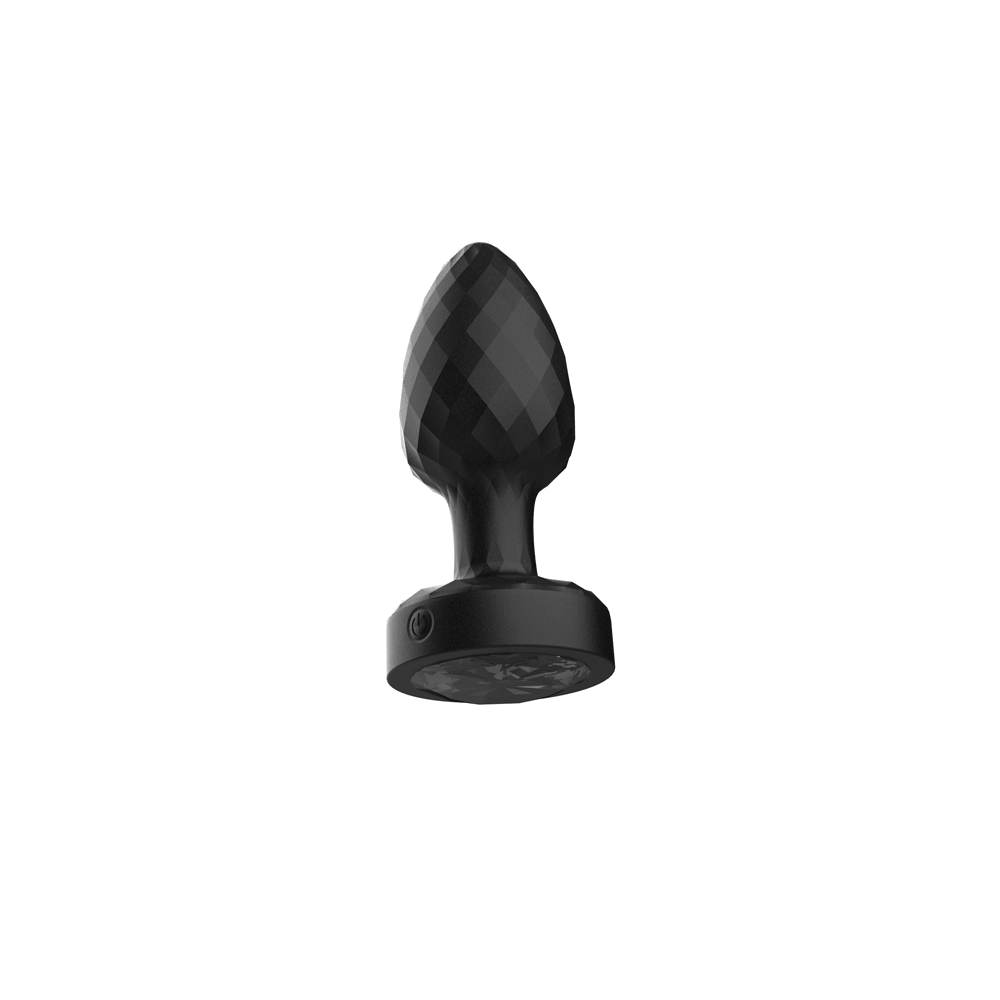 Twila Twirling Light Up Vibrating Plug With Heart Remote, elegant black anal plug with diamond texture and remote control.
