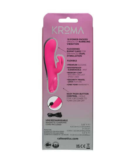 Kroma Turbo G Bunny Vibrator Pink package showcasing features, including flexible design and dual-stimulation options.