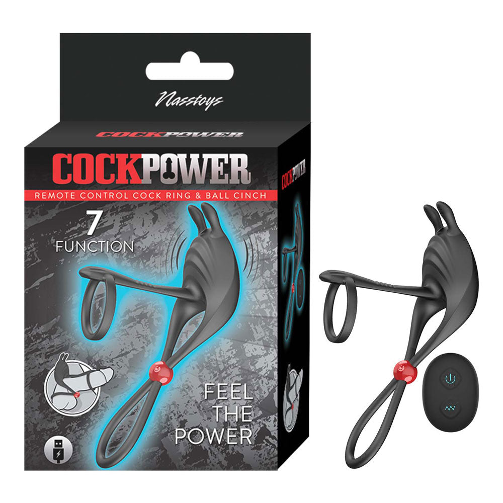 Cockpower Remote Control Cockring and Ball Cinch - Black-0