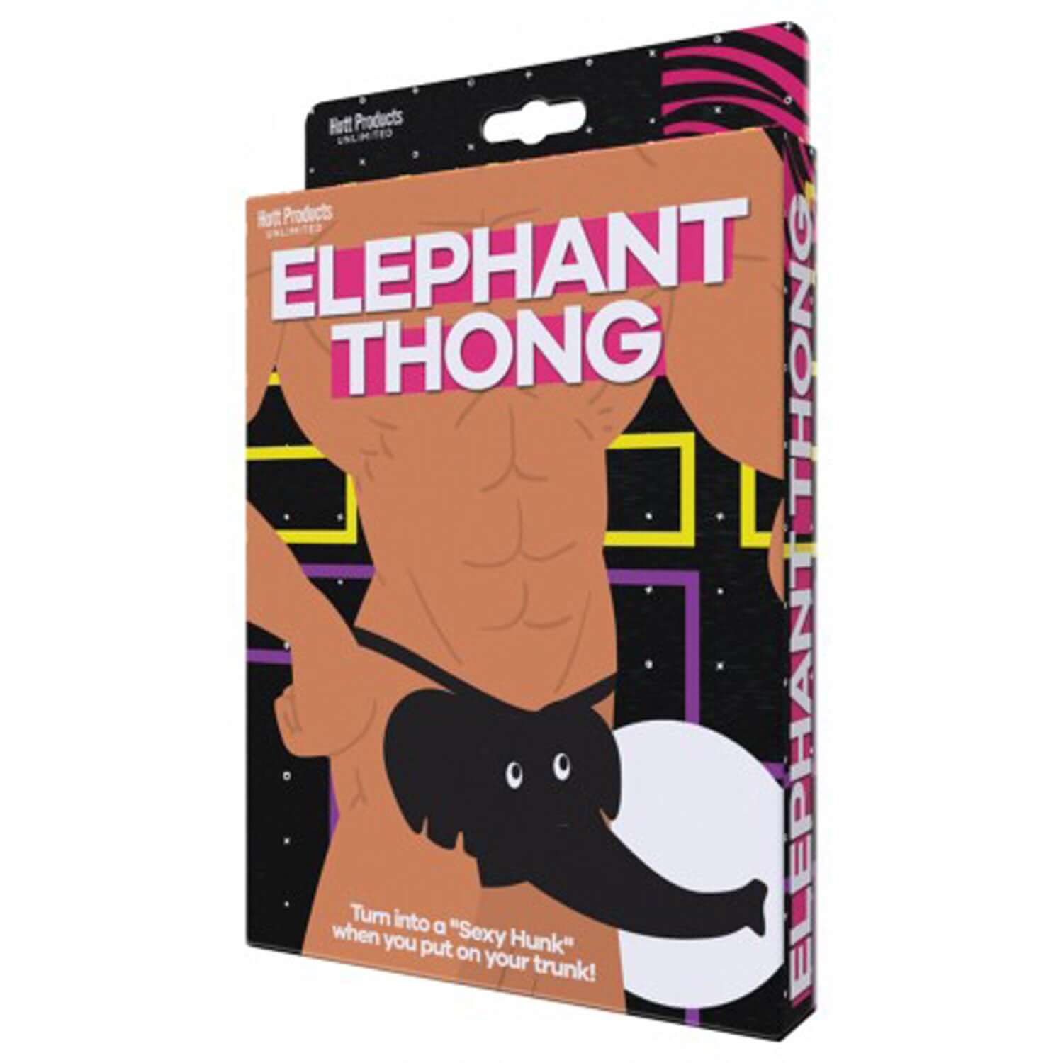 Elephant Thong Black One Size packaging featuring a playful design for humorous underwear.