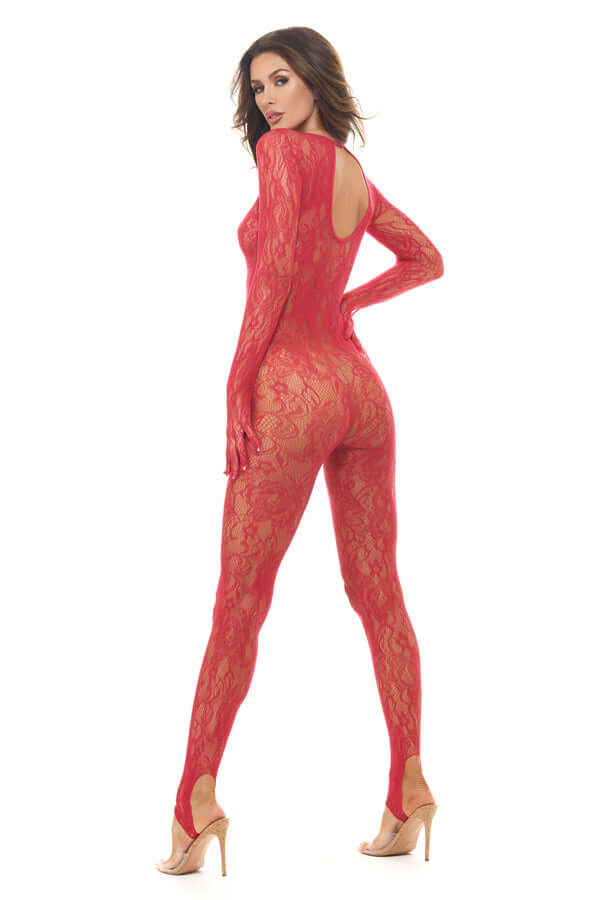 Split Up Lace Bodystocking - Red - Os-1