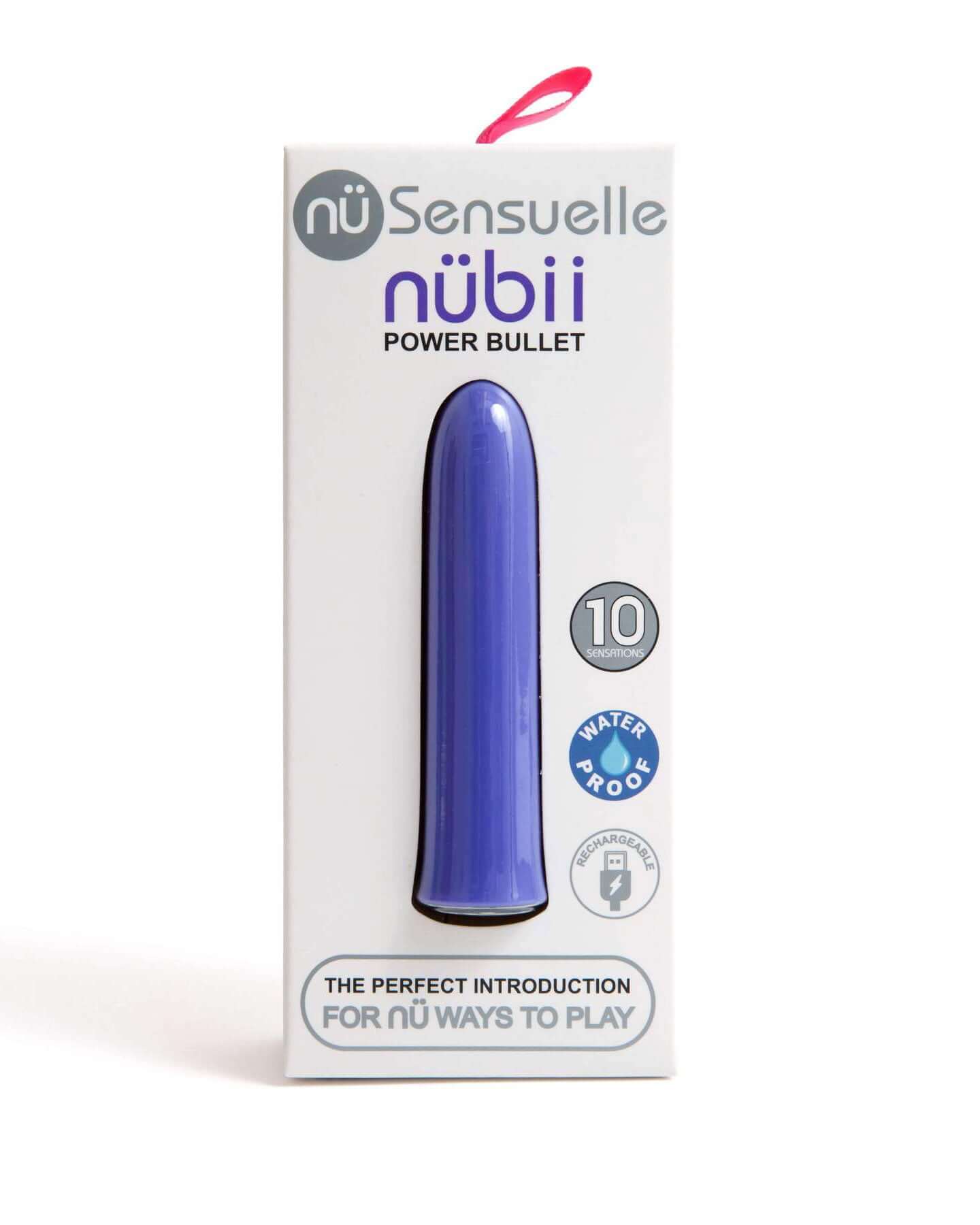 Nu Sensuelle Nubii Suvi Bullet in Ultra Violet packaging, featuring 10 vibration settings and waterproof design, perfect for beginners.