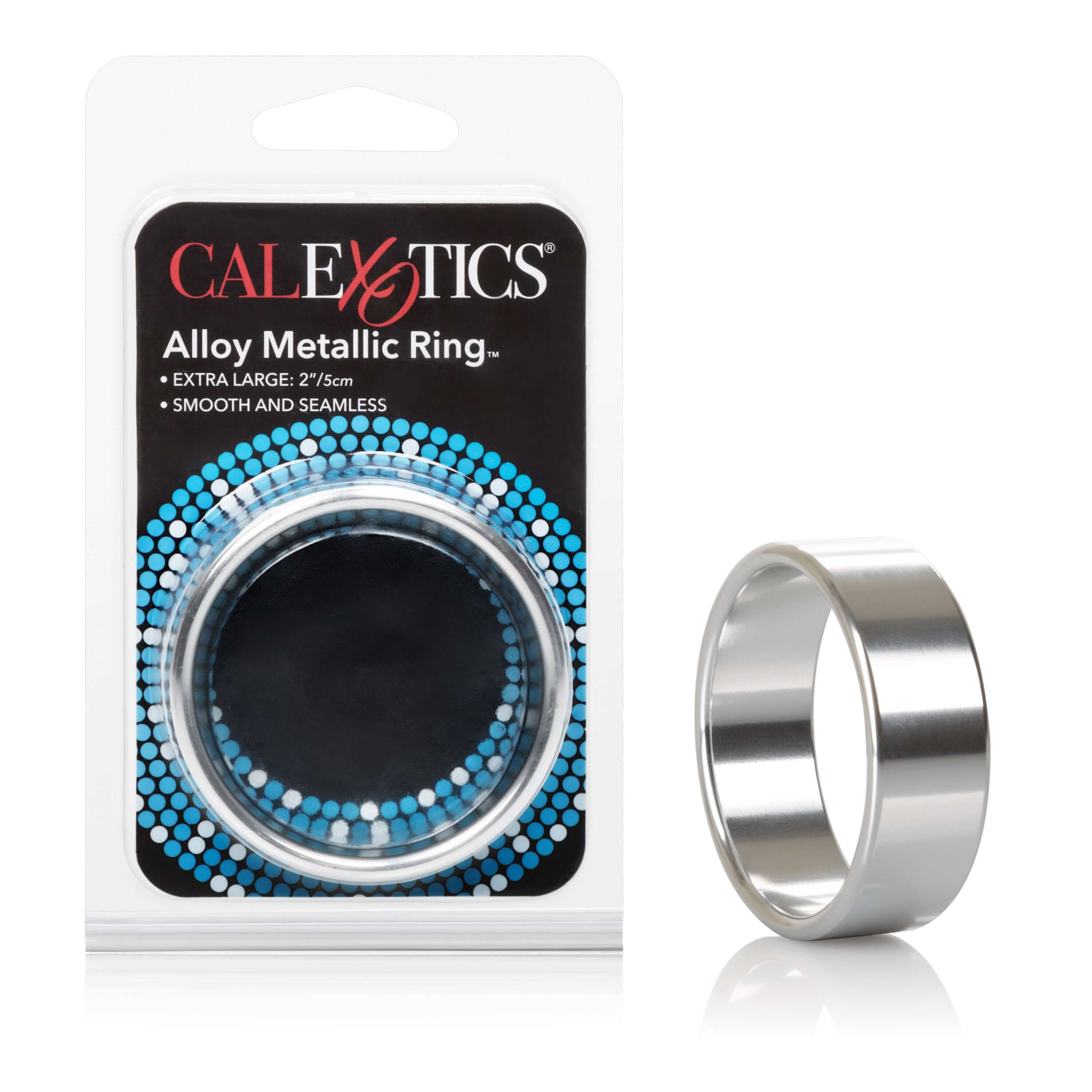 Alloy Metallic Ring Extra Large in packaging, showcasing its smooth and seamless design for enhanced pleasure.