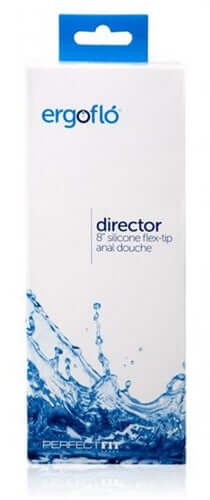 Ergoflo Director 8 Inch Silicone Flex Tip Anal Douche packaging with water design.